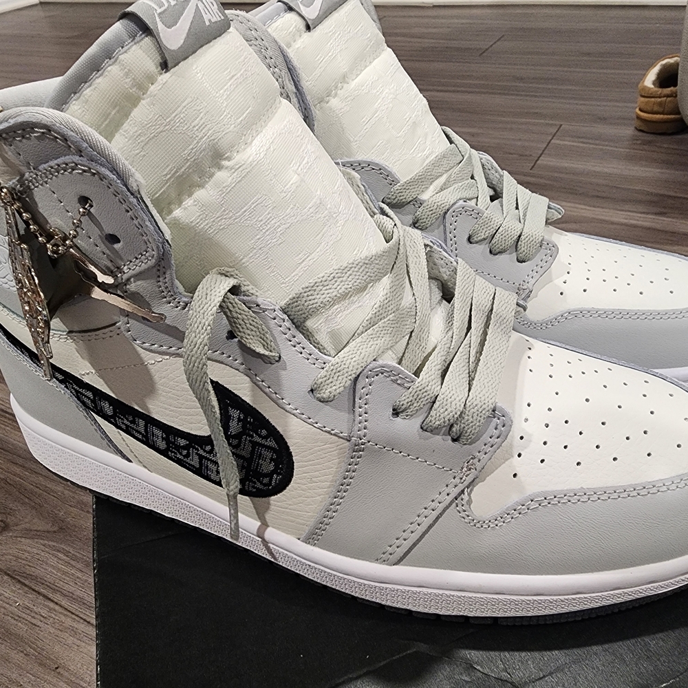 Air Jordan Dior REPLICAS- Gray and White Athletic Shoes Size 12